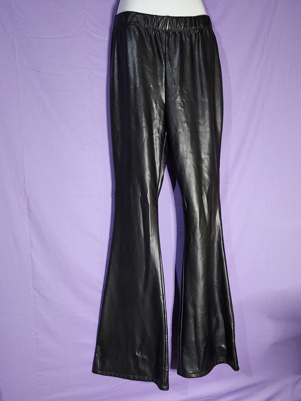 Black Faux Leather Flared Pants
